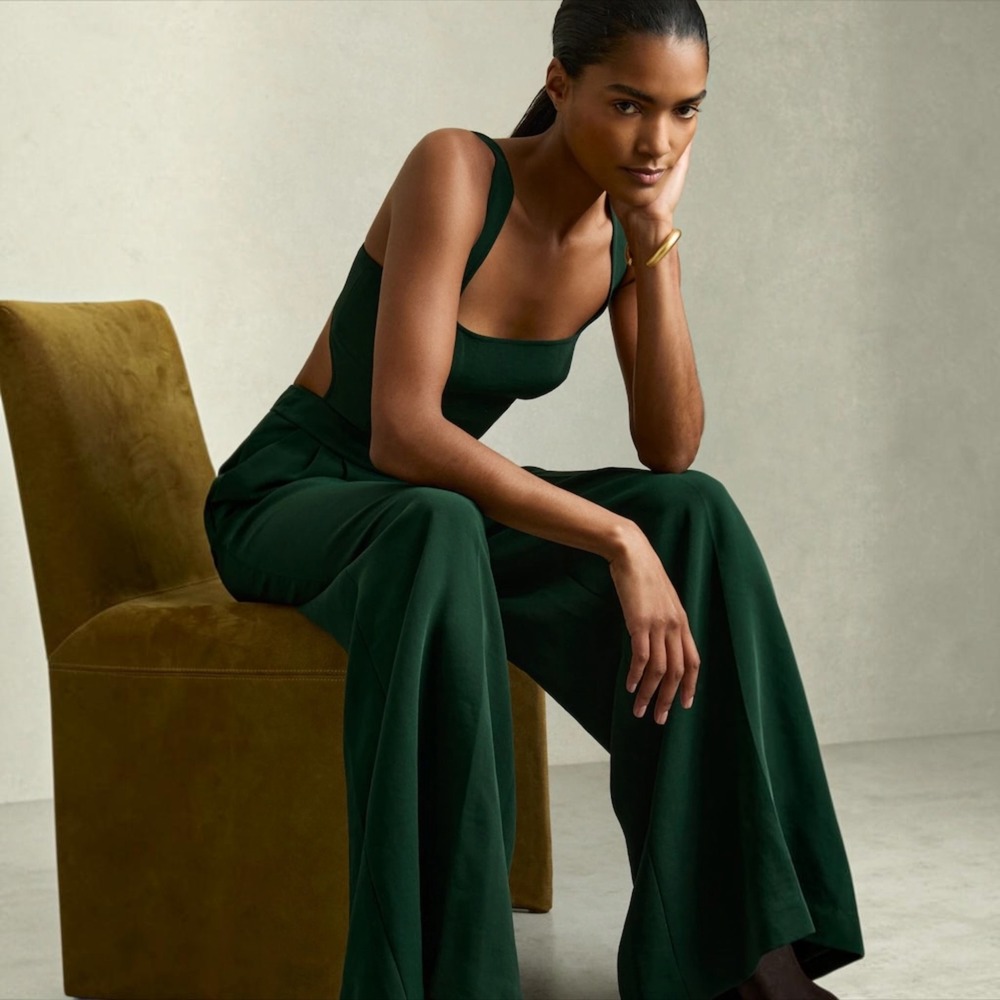 NEW REISS Dion Wide Leg Jumpsuit Green Size 4P Petite NWT - Picture 4 of 7